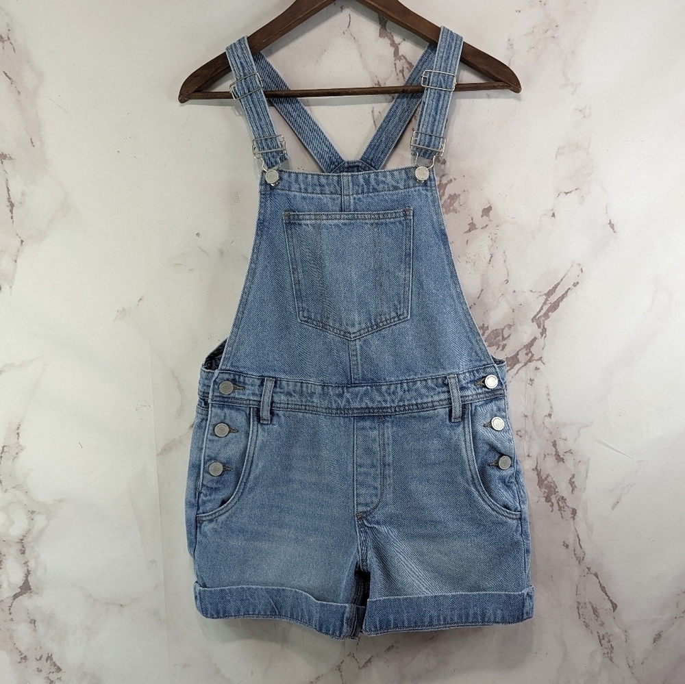 Blank NYC Shortalls Womens 27 Small Short Overalls Denim Jean Light Wash Cuffed